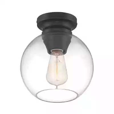 Home Decorators Evelyn 8 In Matte Black Flush Mount Ceiling Light W/ Clear Glass • $22.95