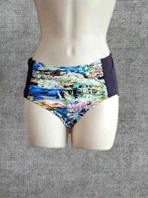 S (10) Moontide Bikini Brief Ruched High Rise 50s Swim Bottoms Pant Swimwear • £8.96