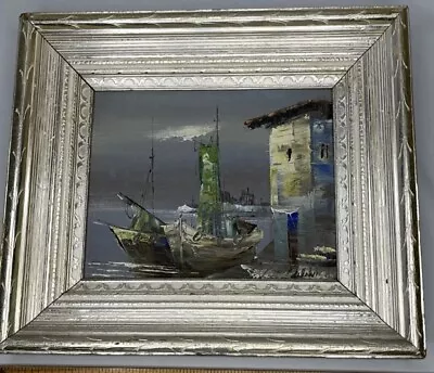 Luini Painting Original Boat Hand Painted Signed Art Framed Oil FishingHarbor • £126.67