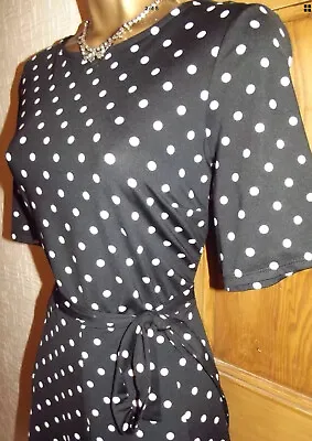 BNWT ❤️ Wallis £40 Polka Dot Dress Size 20 Black Beige 1950's  Swing Stretchy • £29.99