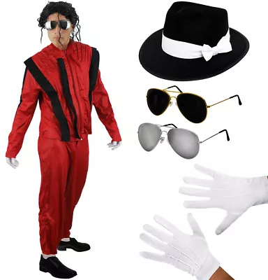 Mens Jacko Costume Hat Glasses Gloves Halloween Fancy Dress Outfit Celebrity • £27.99