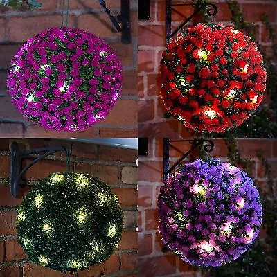 SOLAR TOPIARY BALL LIGHTS 28cm 20 LED LIGHTS DUEL SPHERE GARDEN NEW • £15.99