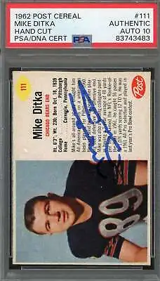 Mike Ditka Gem Mint 10 PSA DNA Signed 1962 Post Cereal Rookie Autograph • $399