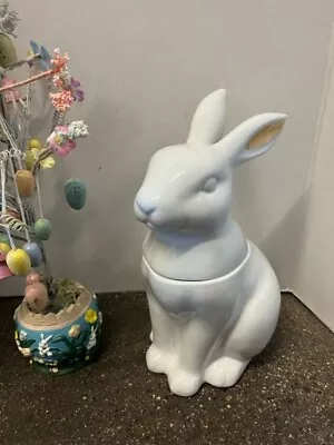 Threshold White Rabbit Bunny Gold Ears Porcelain Cookie Jar GREAT CONDITION 10   • $28.40