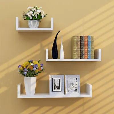 £9.99 • Buy Set Of 3 U Shape Shelves Floating Wall Shelves Home DIY Decor Storage Wood Shelf