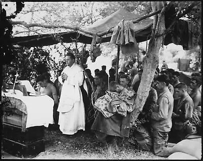 WWII Makeshift Church Navy Chaplain Holds Mass For Marines Saipan Enhanced Photo • $7.95