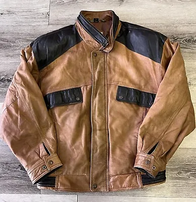 Levis Authentic Western Wear Jacket Size Large Brown Leather Bomber Distressed • $80