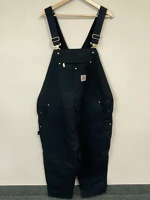 Carhartt R01-M Mens Black Durable Relaxed Fit Duck Bib Overall Size 46x30 • $59.99