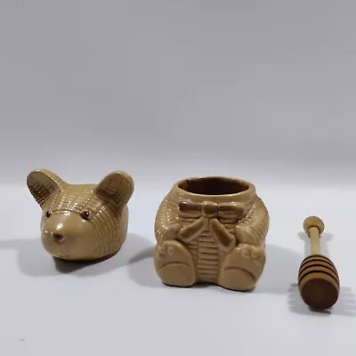 Vintage Interpur Ceramic Bear Honey Jar 3 PC Container W/ Wood Dipper • $12.95