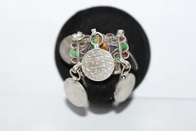 VTG Silver Enamel Ring Prayer Tiznit Berber Hirz Moroccan Tribal Coins Temple • $55