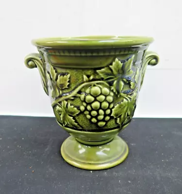 Vintage Holkham Pottery Grape & Vine Embossed Green Vase Urn • £9.99