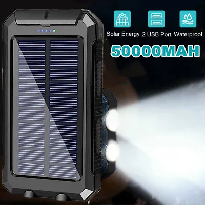$36.90 • Buy 50000mAh Solar Power Bank Portable Charger Dual-USB Travel External Battery Pack