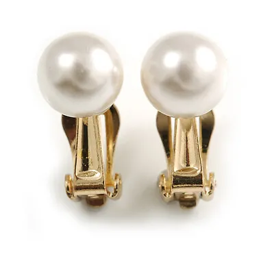 10mm D Classic Faux Pearl Clip On Earrings In Gold Tone • £9.90