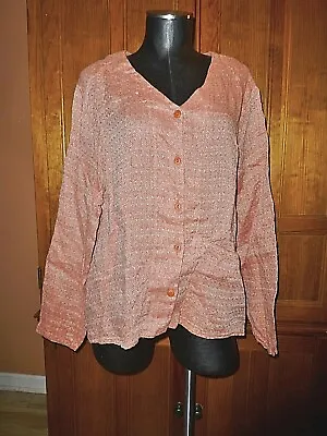 New Tag FLAX Woven Linen Buttons Front Lagenlook Long Sleeve BOHO BLOUSE TOP M • $38