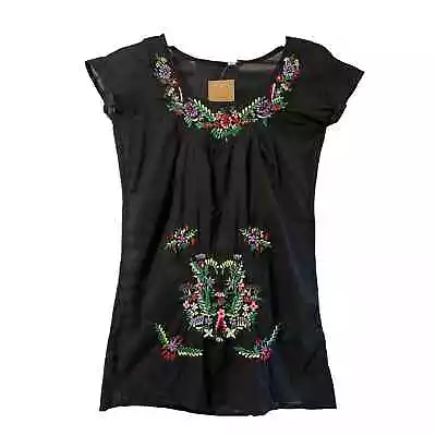NWT Awankana Artisans Black Embroidered  Mexican Style Top SzS • $25