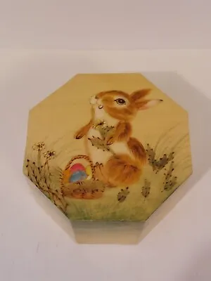 Sweet Handpainted Easter Bunny Rabbit Octagon Trinket Box • $18