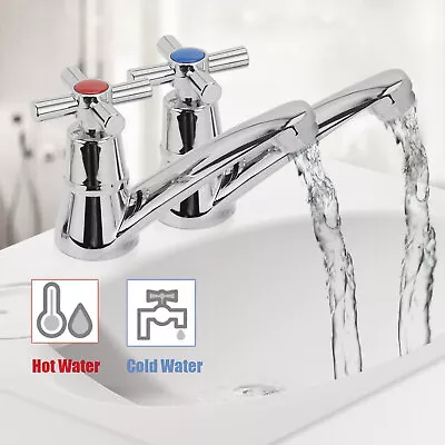 Pair Twin Taps Set Hot And Cold Pair Tap Traditional Bath Bathroom Basin Sink • £8.65