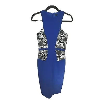 ELLE ZEITOUNE Sleeveless Wiggle Midi Dress Women's Size 8 Blue Cocktail Designer • $40.45