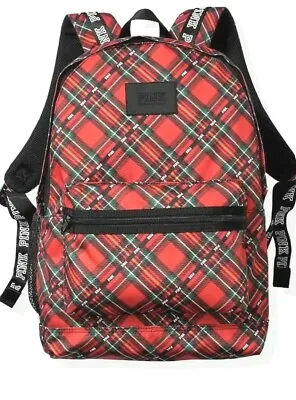 Victorias Secret Pink Campus Backpack Full Size Plaid School Gym Red Nwt • $33.75