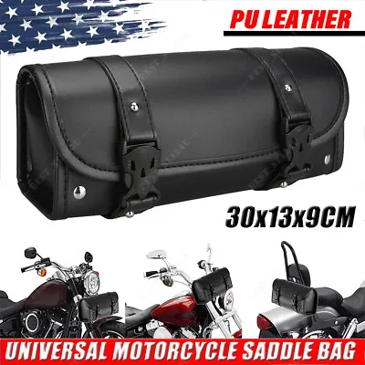 12'' Motorcycle Fork Tool Bag SaddleBag Storage Pouch Luggage Handlebar Leather • $11.99