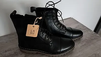 Fat Face Penrith Mens Ankle Boots Lace Up + Side Zip SIZE 8 Black LEATHER RRP£95 • £59.99