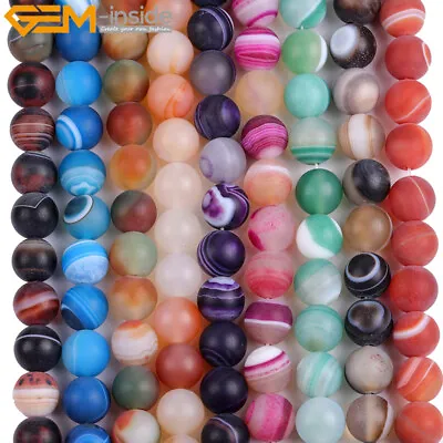 Natural Gemstone Round Matte Striped Agate Onyx Beads Jewelry Making Strand 15  • $3.48