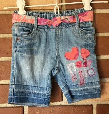 Naartjie Girls 12 18 Mo Denim Belted Heart Jean Shorts Elastic Waist • $10.18