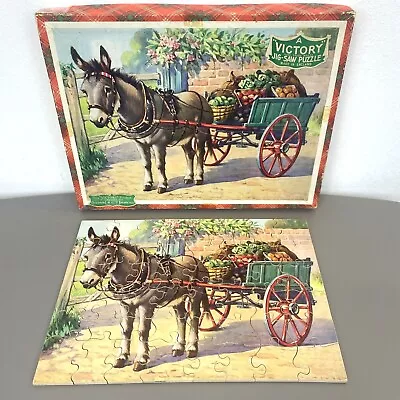 Vintage Victory Plywood Jigsaw Puzzle Mule Donkey Apple Cart Vegetable Hayter SH • $39.95