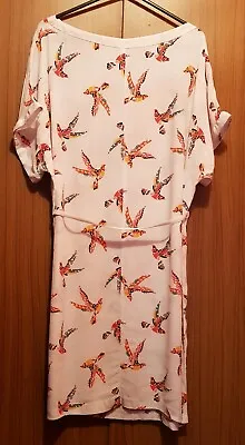 Zara White Kimono Style Short Dress With Colourful Bird Design/ Sash Belt Sz Xs • £13.50