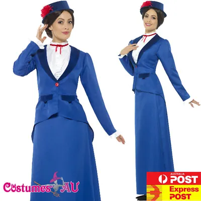 Ladies Victorian Nanny Mary Poppins Costume Book Week Edwardian Blue Fancy Dress • $36.07