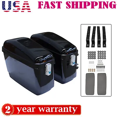 Hard Saddle Bags Trunk Luggage Motorcycle Cruiser Black With Mounting Brackets • $87.99