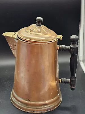 Primitive 10  Pressed Copper & Brass Wood Handled Tea Coffee Pot Vtg Farmhouse • $29.95