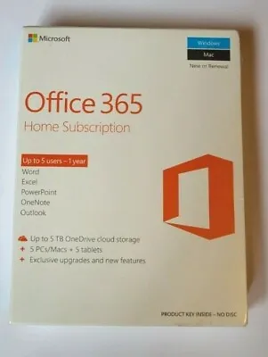 New Sealed Microsoft Office 365 Home 1 Yr Subscription Word Excel Outlook Access • $79.99