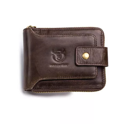 $32.29 • Buy BULLCAPTAIN Men's RFID Real Genuine Leather Wallet Cards Coin Slots Zip AU