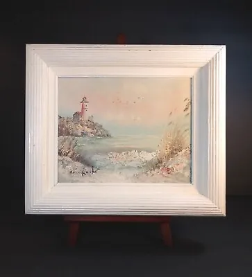 Small Vintage Original Impasto Painting  Seascape Lighthouse Framed Signed • $39.99