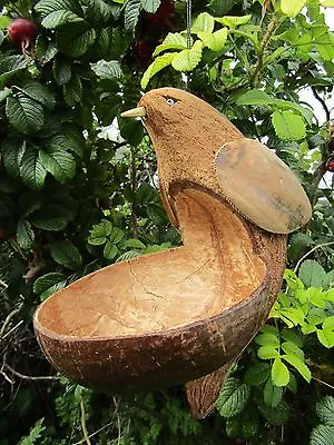 Fair Trade Hand Made Wooden Coconut Garden Bird Hanging Bird Seed Feeder Station • £999.99