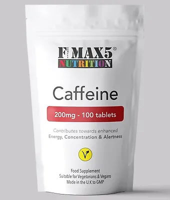 Caffeine Tablets 200mg Boost Pre Workout Energy Weight Loss Slimming Diet Pills • £3.49