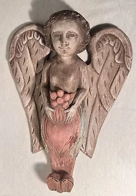 Vintage Primitive Look Wood With Molded Wings Angel Cherub Corbel Signed • $55.99