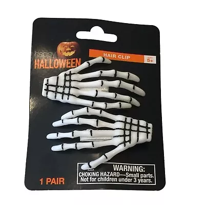Skeleton Hands Hair Clips Set Of 2 Plastic White With Black Accents Satin Base • $13.99