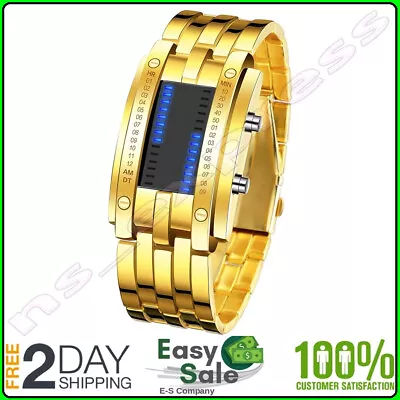 Quartz Wrist Watch Binary Matrix LED Digital Premium GOLDEN Bracelet Waterproof • $31.30