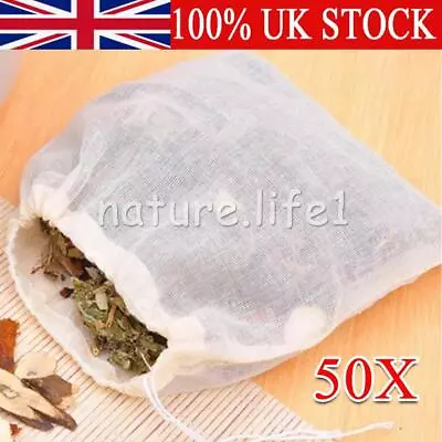 50pcs Cotton Muslin Drawstring Bag/Natural Unbleached Spice/Tea/Herb Pouch Bags • £7.58