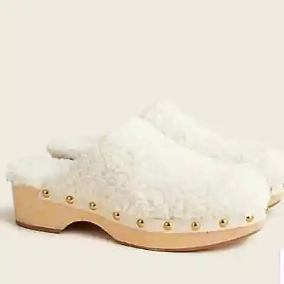 J. Crew Sherpa Clogs Studded Wood Sole Slip On Boho WesternWomen's Size 12 • $90