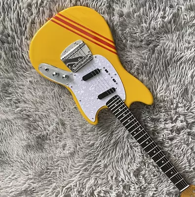 Custom Electric Guitar Mustang Yellow S-S Pickups Rosewood Fretboard Red Strip • $289