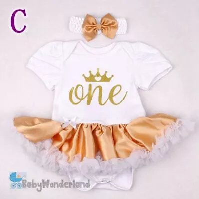 Baby Girl First Birthday Party 2 Pcs Set Tutu Romper Dress Headband Clothes ---C • $22.95