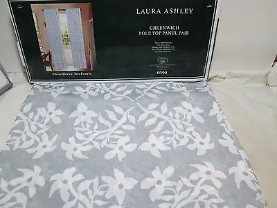 New Laura Ashley GREENWICH Floral Pole Top Panel Pair Two 40 X84  ~ Grey White • £47.25