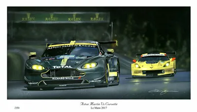 Aston Martin V8 Vantage Gte Corvette C7r Le Mans 24 2017 New Painting Print Art • $157.87