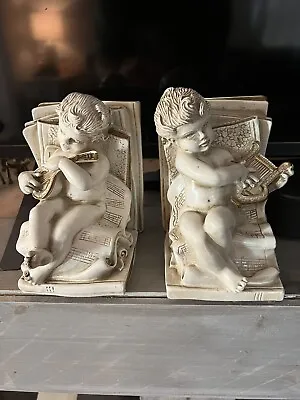 Vintage 1965 Artist Signed - Cherub Bookends - Universal Statuary Corp Chicago • $50