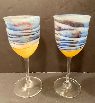 Steven Maslach VOLCANO Hand Blown Studio Glass WINE Goblets - 1979 • $119.23