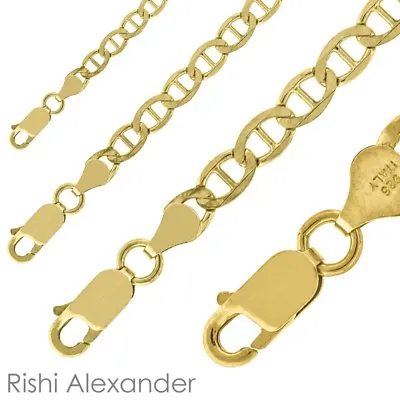 925 Sterling Silver Gold-Plated Mariner Mens Boys Chain Bracelet Or Necklace • $7.99