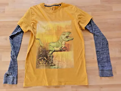 Boys Long Sleeve Top Next Age 14 Mustard Yellow - Dinosaur Front - VGC • £6